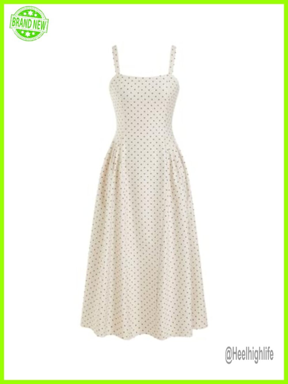 CIDER Polka Dot Sleeveless Square Neck A-Line Midi Casual Dress with Pockets